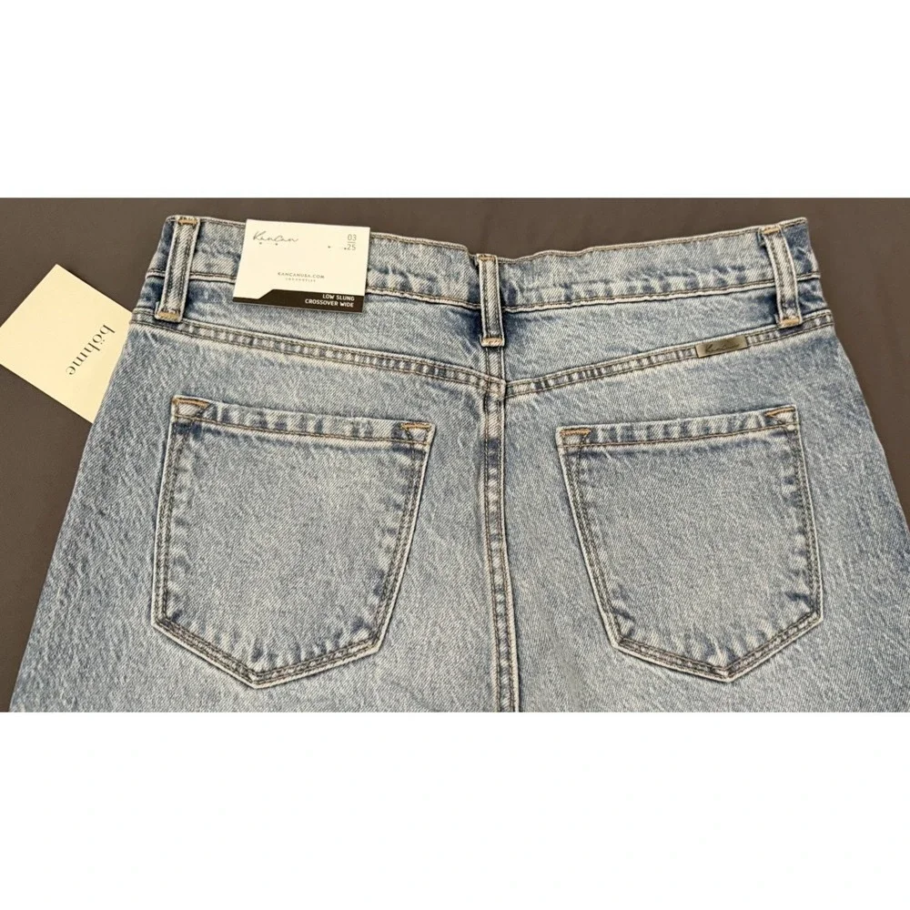 KanCan Jeans Womens 3/25 Light Wash Crossover Wide Leg Distressed High Rise NEW! - Picture 12 of 14